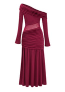 Ariane Burgundy One Shoulder Gathered Maxi Dress