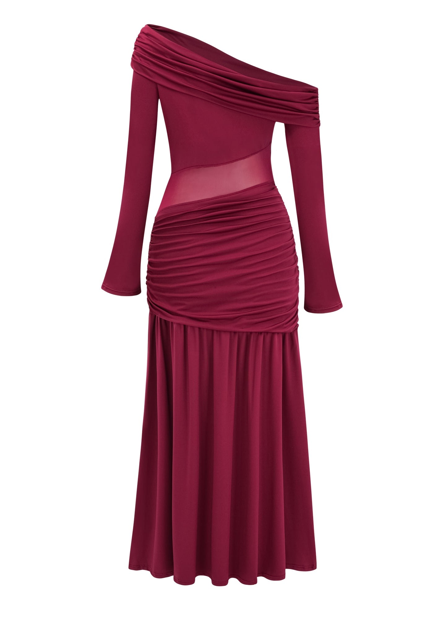 Ariane Burgundy One Shoulder Gathered Maxi Dress