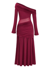Ariane Burgundy One Shoulder Gathered Maxi Dress
