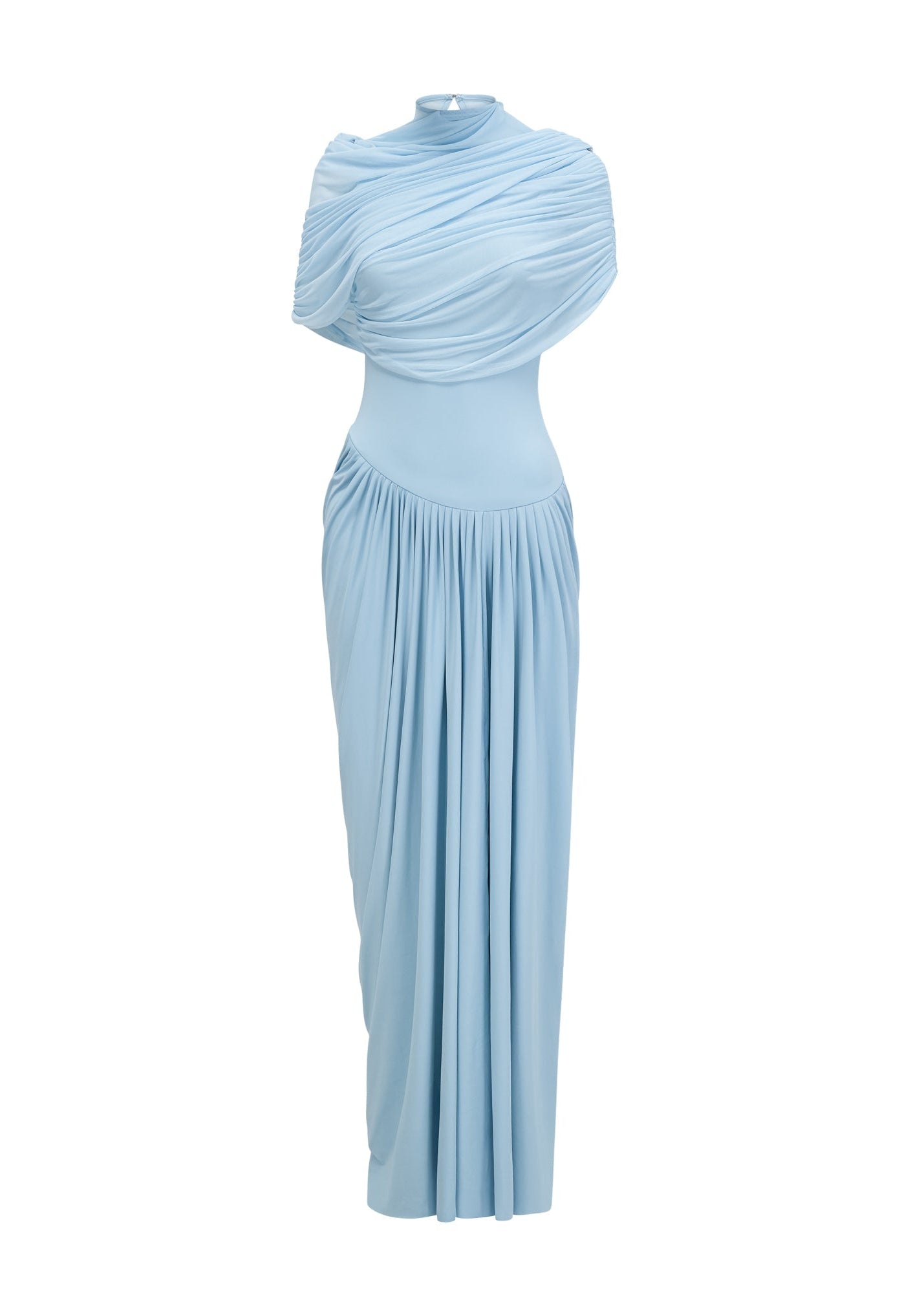 Nicoletta asymmetrical pleated maxi dress in Baby-blue