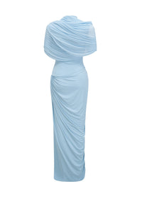 Nicoletta asymmetrical pleated maxi dress in Baby-blue