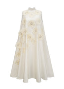 Theoline Sleeveless Floral-Applique Midi Dress In Apricot