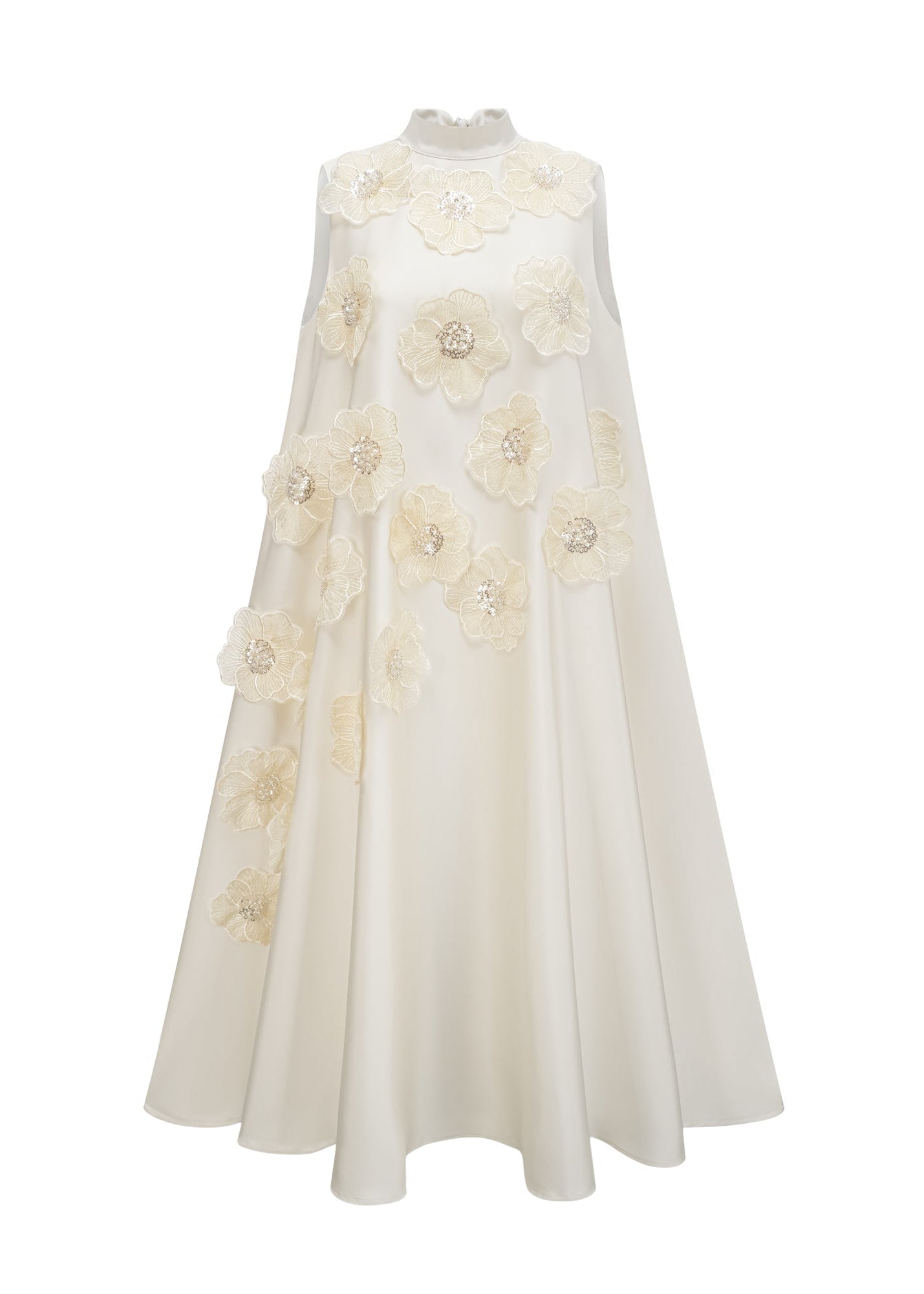 Theoline Sleeveless Floral-Applique Midi Dress In Apricot