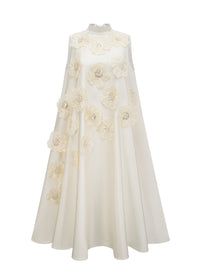 Theoline Sleeveless Floral-Applique Midi Dress In Apricot