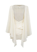 Therese White Satin Ruffled Mini Dress with Shawl Panel Detail