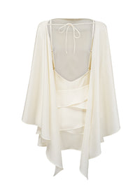 Therese White Satin Ruffled Mini Dress with Shawl Panel Detail