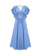 Sylvie Petal-Detail Drawstring Maxi Dress In Blue