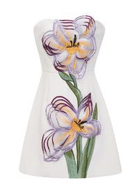 Eloise White Off-Shoulder Sequin Floral Embroidered Mini Dress