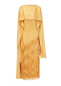 Juniper Yellow Fringed Maxi Dress With Shawl Detail