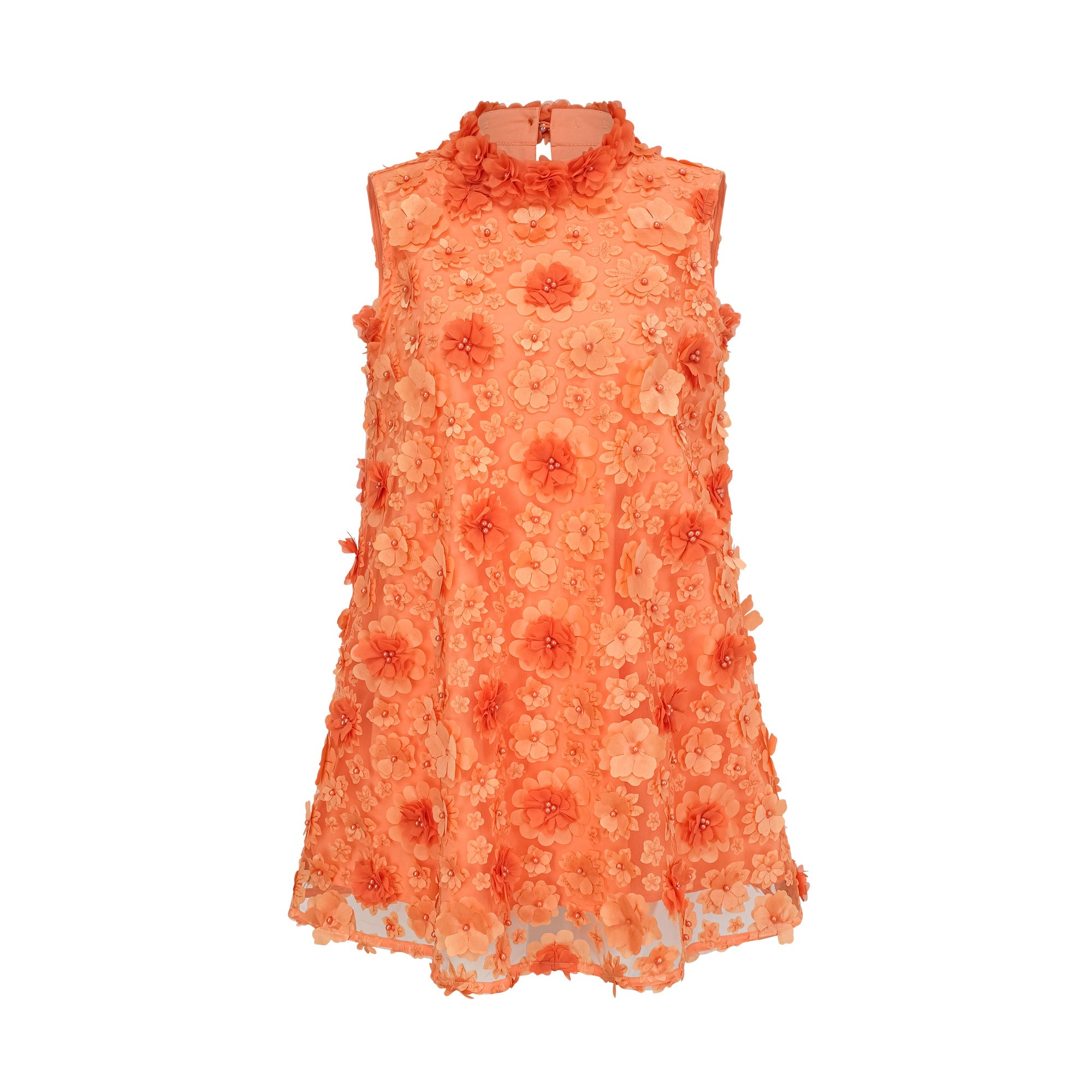 Anais Orange Faux-Flower Mini Dress