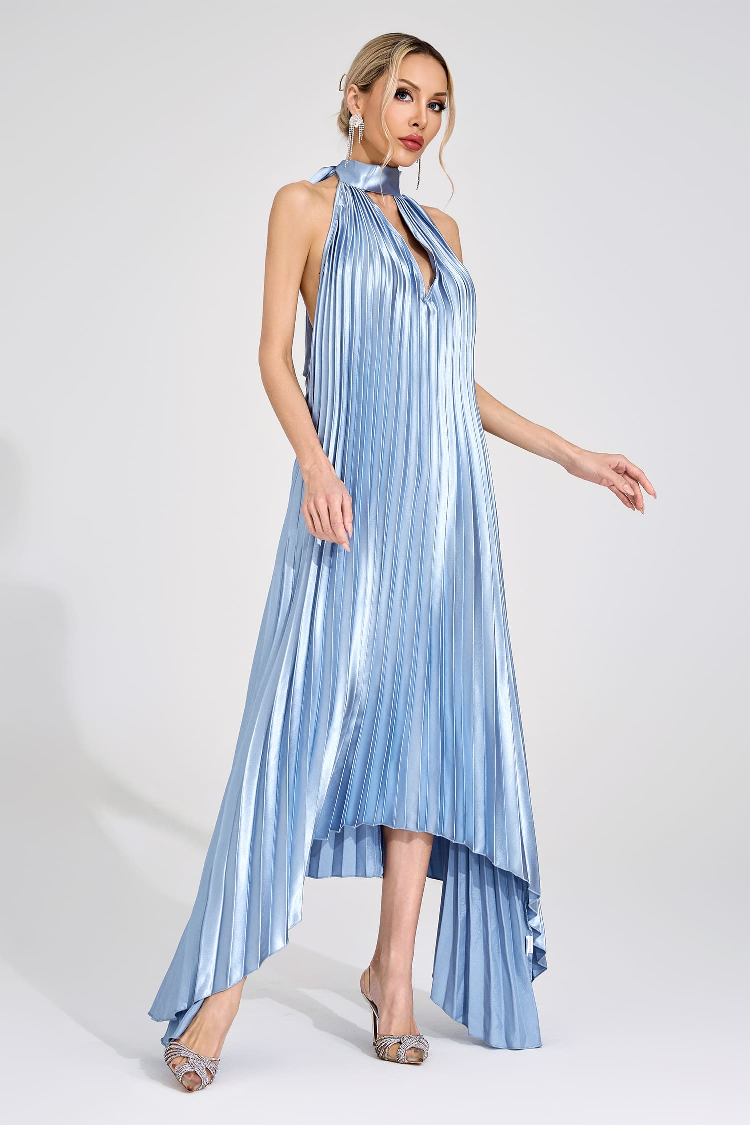 Galedrix Silver Halter Maxi Dress