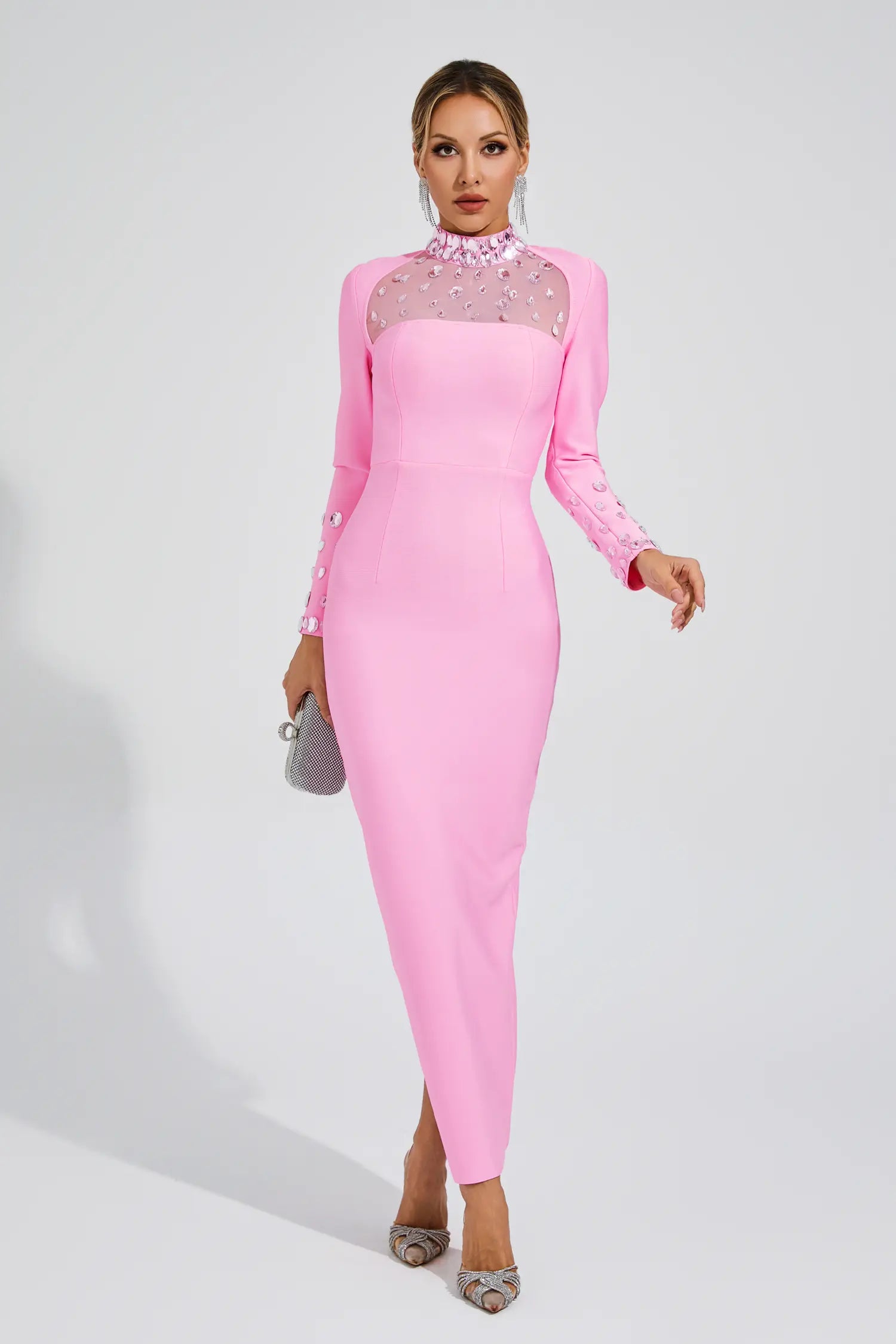 Oksana Diamond Bandage Dress In  Pink