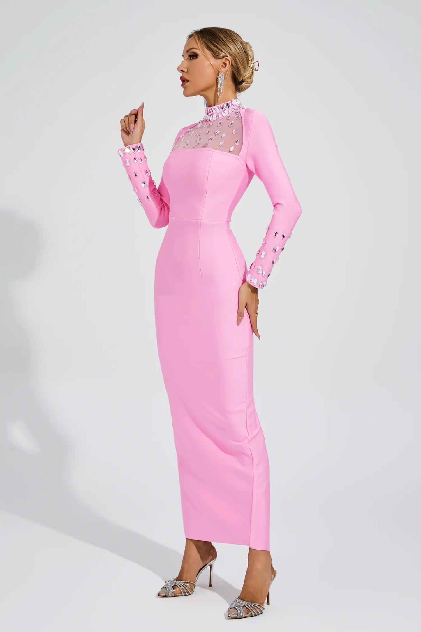 Oksana Diamond Bandage Dress In  Pink