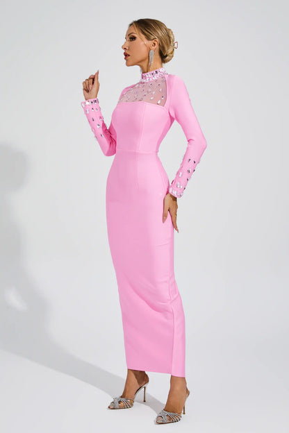 Oksana Diamond Bandage Dress In  Pink