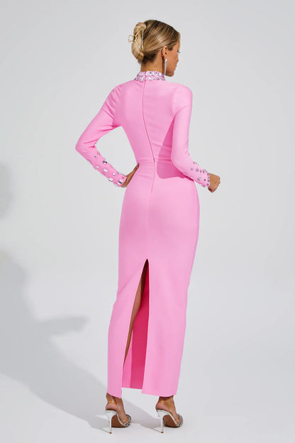 Oksana Diamond Bandage Dress In  Pink