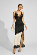Caelira Contrast Lace Maxi Dress In Black