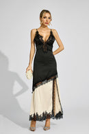 Caelira Contrast Lace Maxi Dress In Black