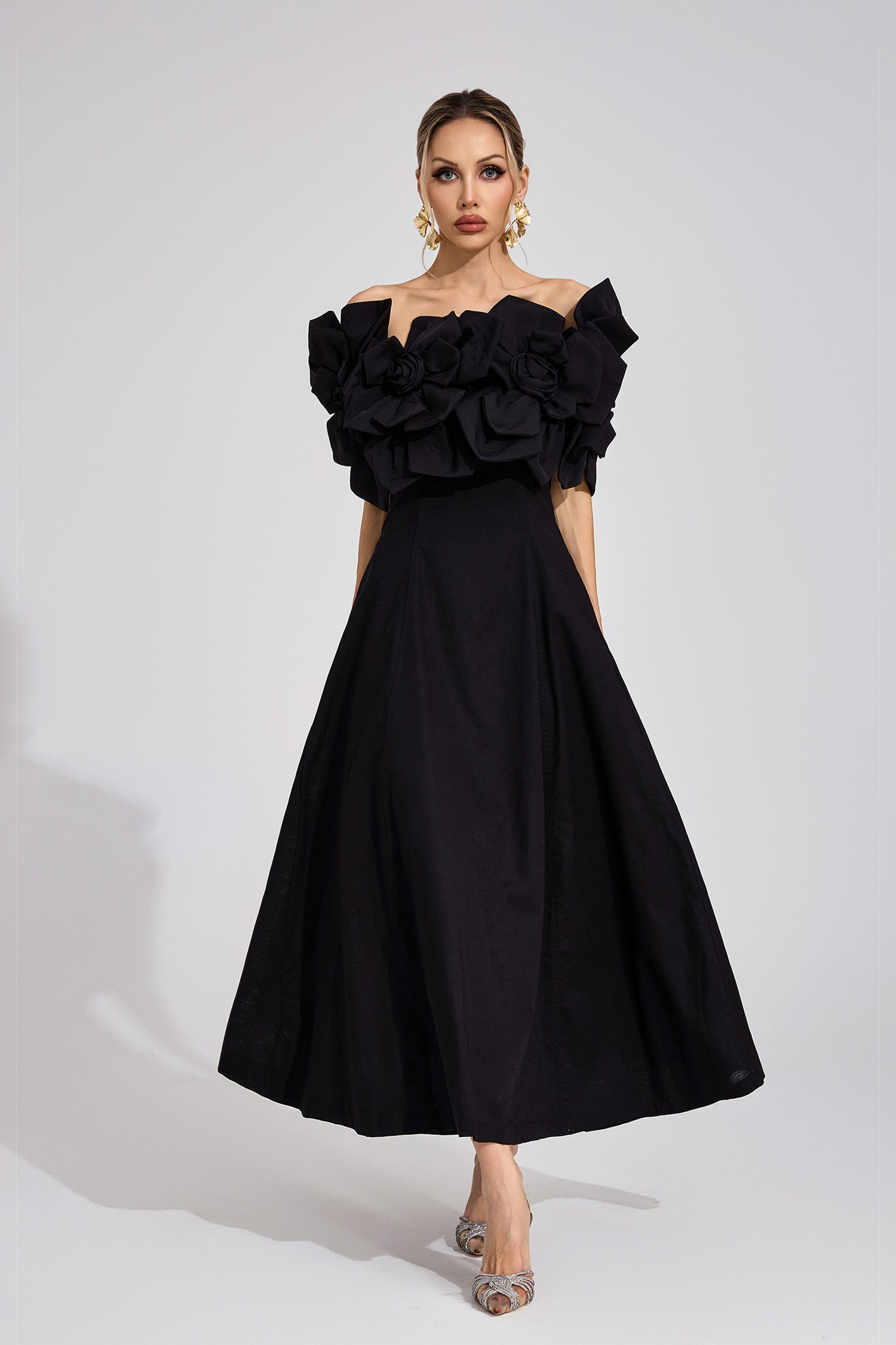 Seldraven Black Floral Maxi Dress