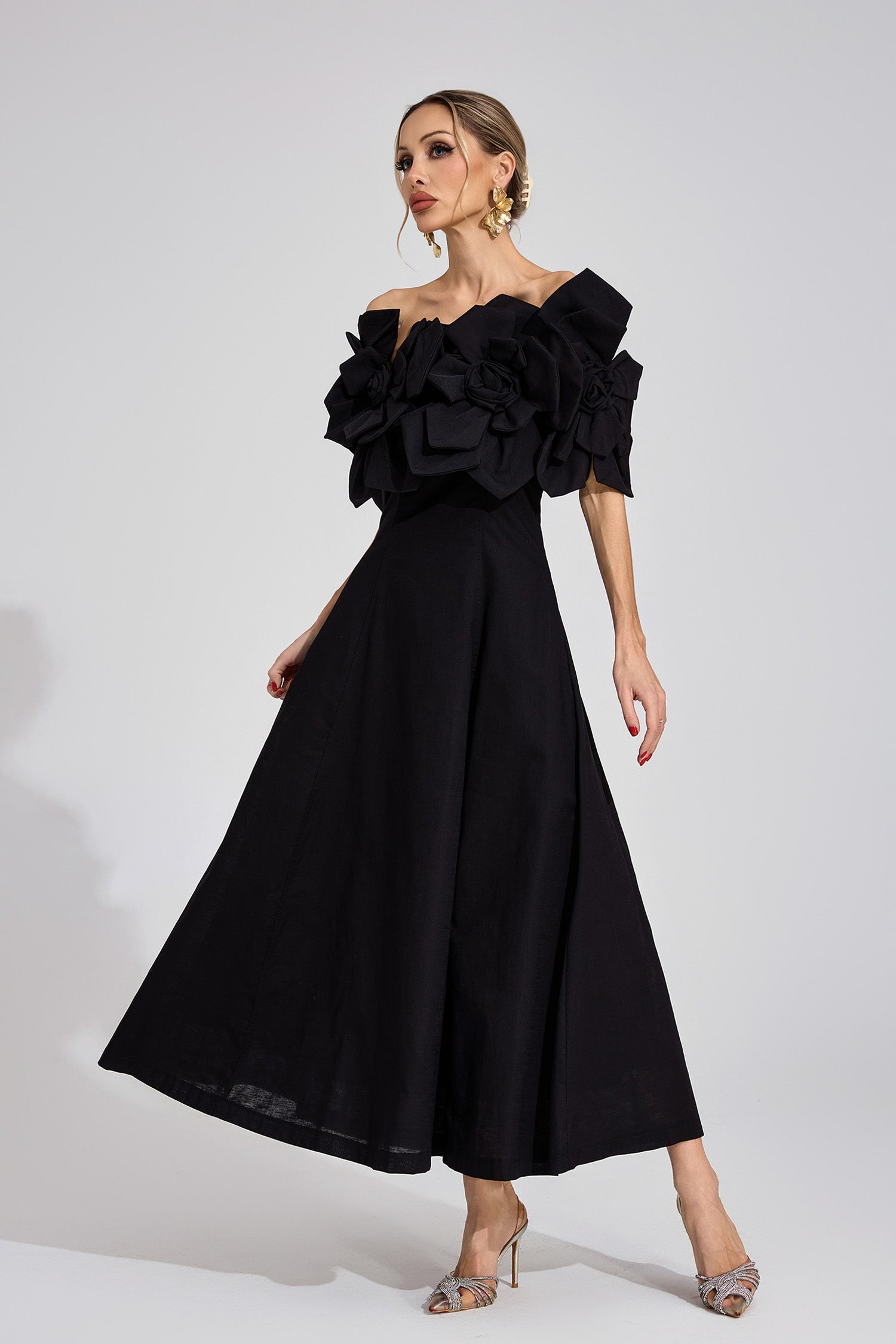 Seldraven Black Floral Maxi Dress