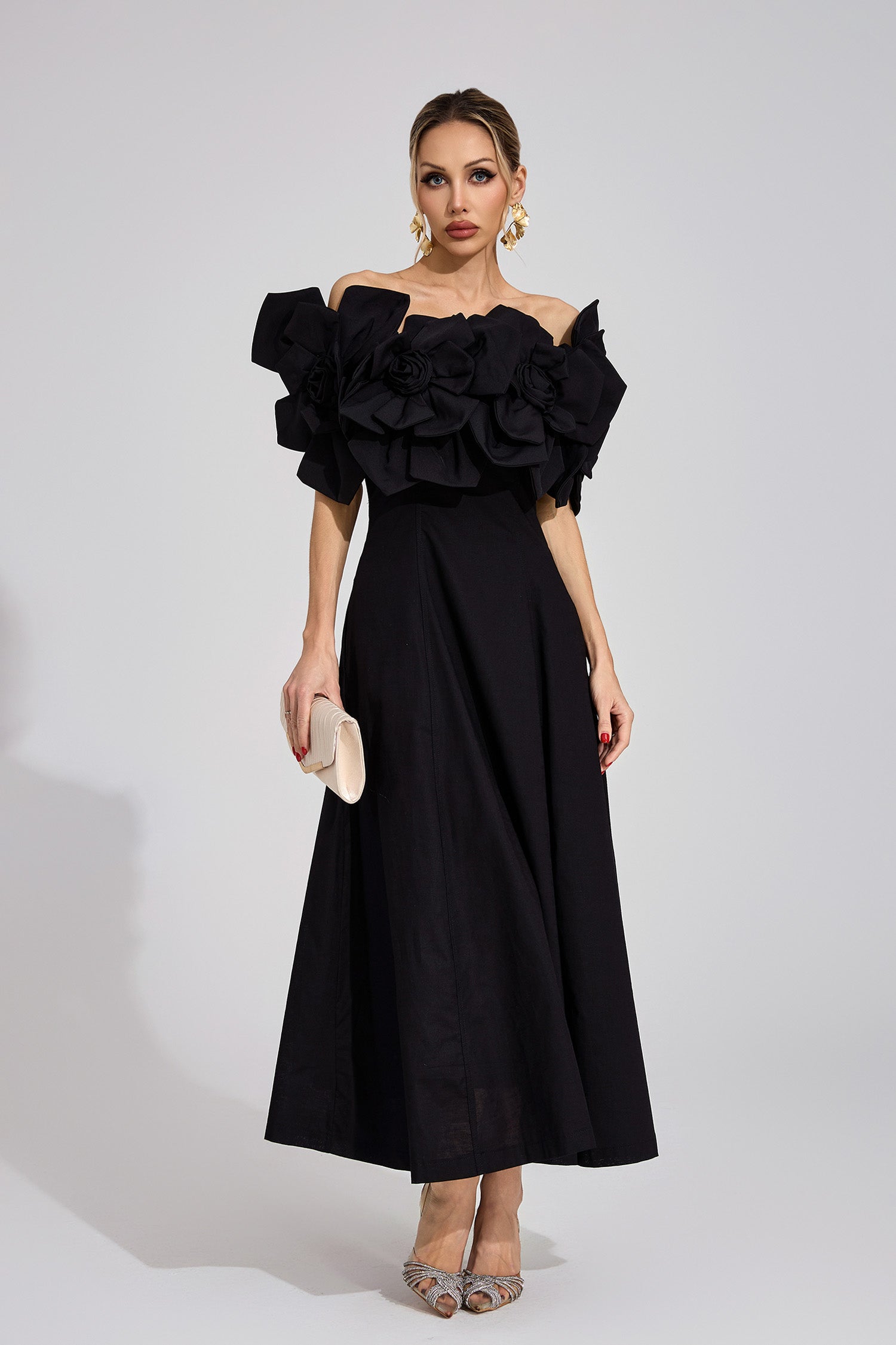 Seldraven Black Floral Maxi Dress