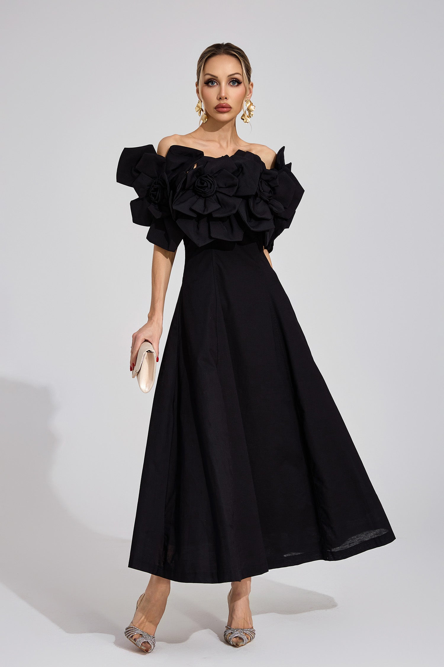 Seldraven Black Floral Maxi Dress
