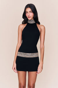 Ordell Black Halterneck Rhinestone Mini Dress