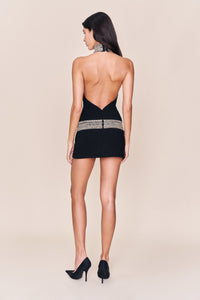 Ordell Black Halterneck Rhinestone Mini Dress