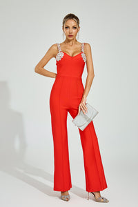 Dorvex Rhinestone Strap Jumpsuit In Red