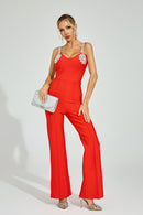 Dorvex Rhinestone Strap Jumpsuit In Red