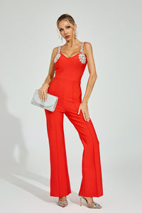 Dorvex Rhinestone Strap Jumpsuit In Red