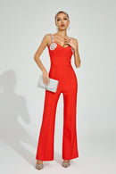 Dorvex Rhinestone Strap Jumpsuit In Red