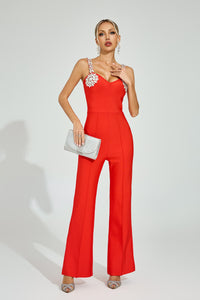 Dorvex Rhinestone Strap Jumpsuit In Red