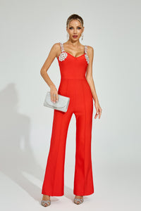 Dorvex Rhinestone Strap Jumpsuit In Red