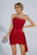 Kellie Strapless Lace Appliques Mini Dress In Red