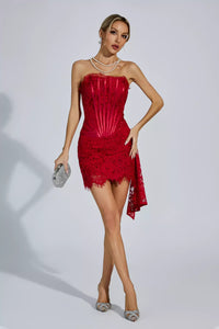 Kellie Strapless Lace Appliques Mini Dress In Red