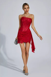 Kellie Strapless Lace Appliques Mini Dress In Red