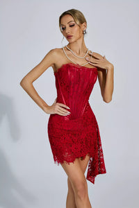 Kellie Strapless Lace Appliques Mini Dress In Red