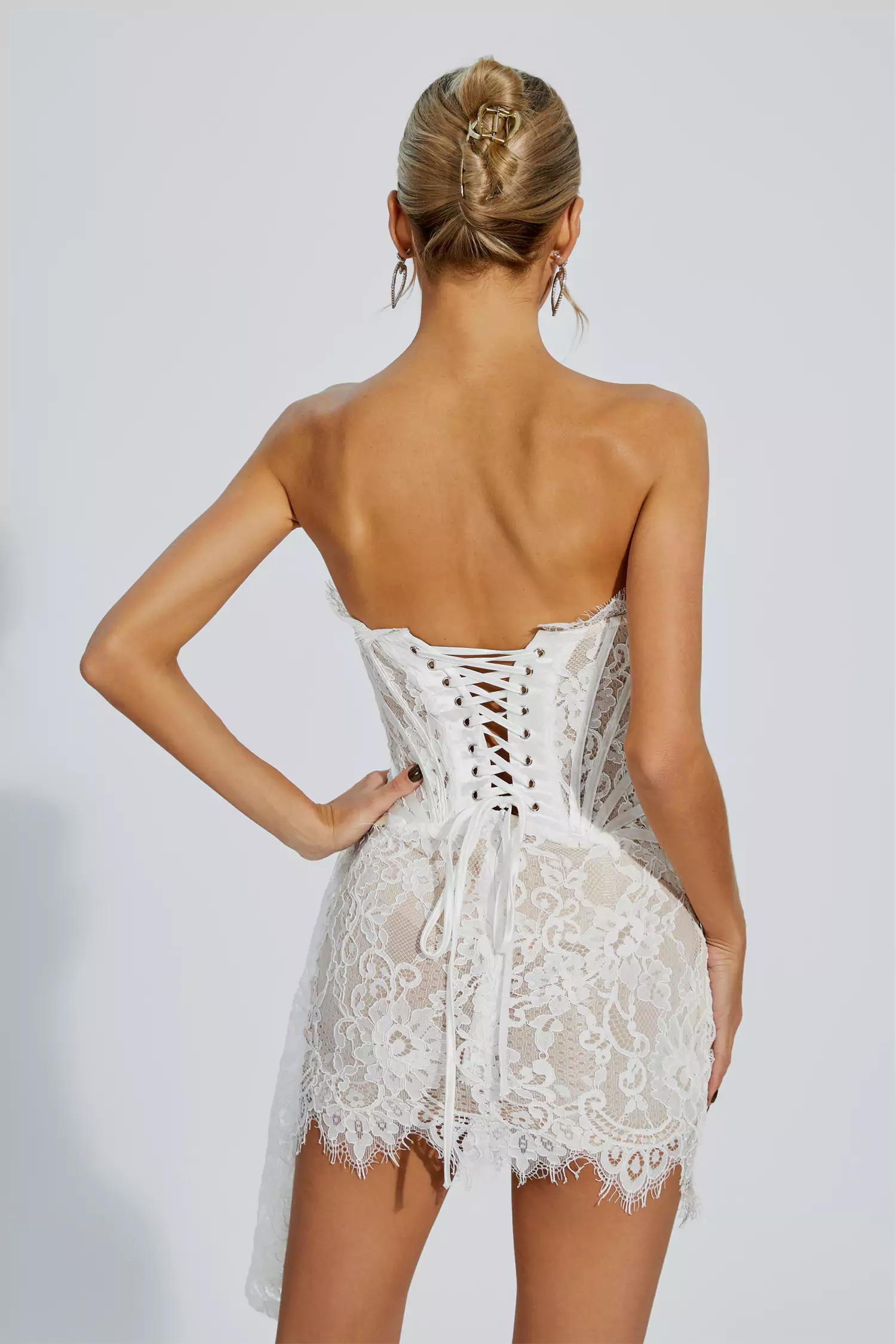 Kellie Strapless Lace Appliques Mini Dress In White