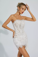 Kellie Strapless Lace Appliques Mini Dress In White