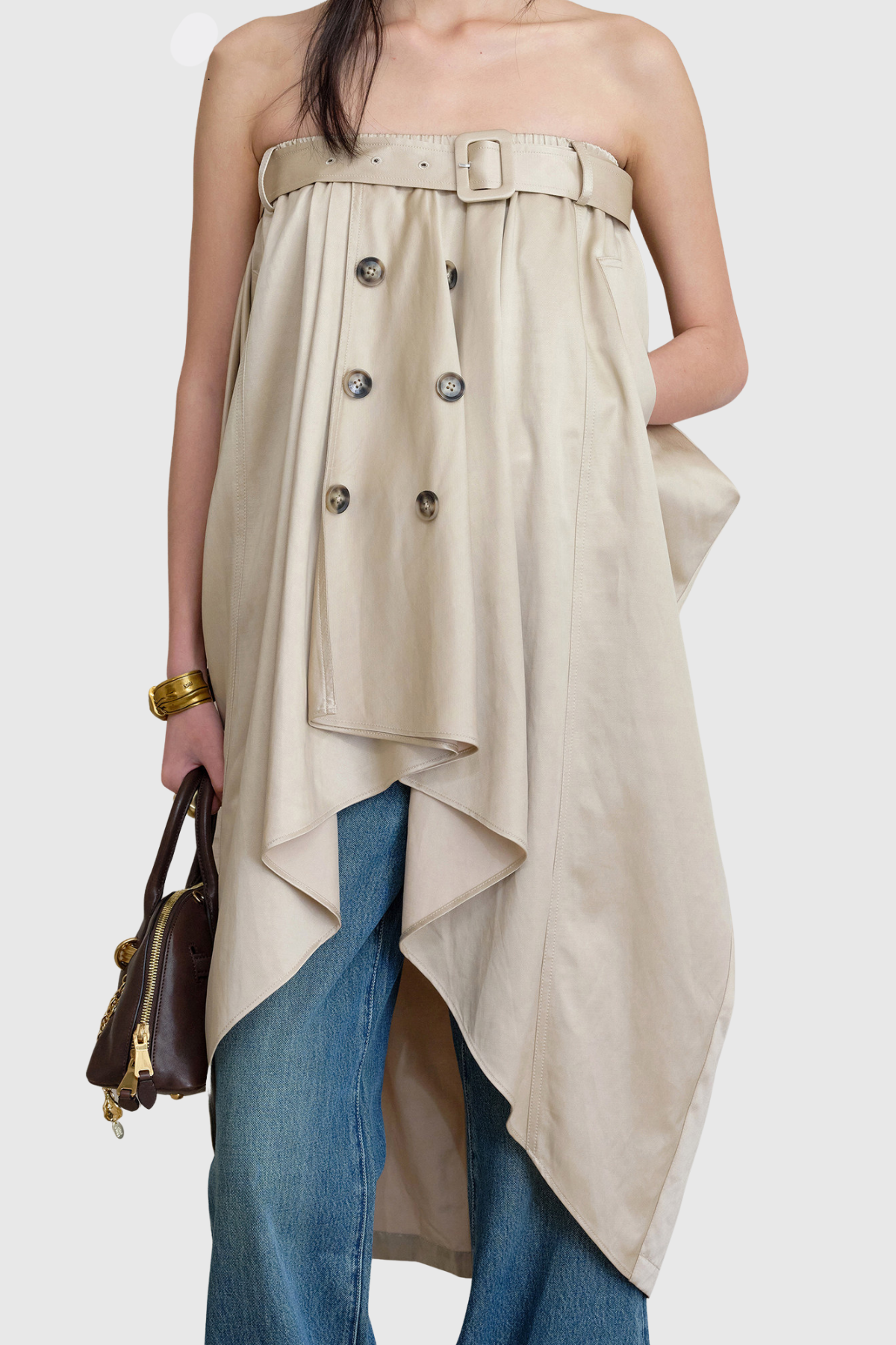 Caldren Strapless Belted Trench Mini Dress
