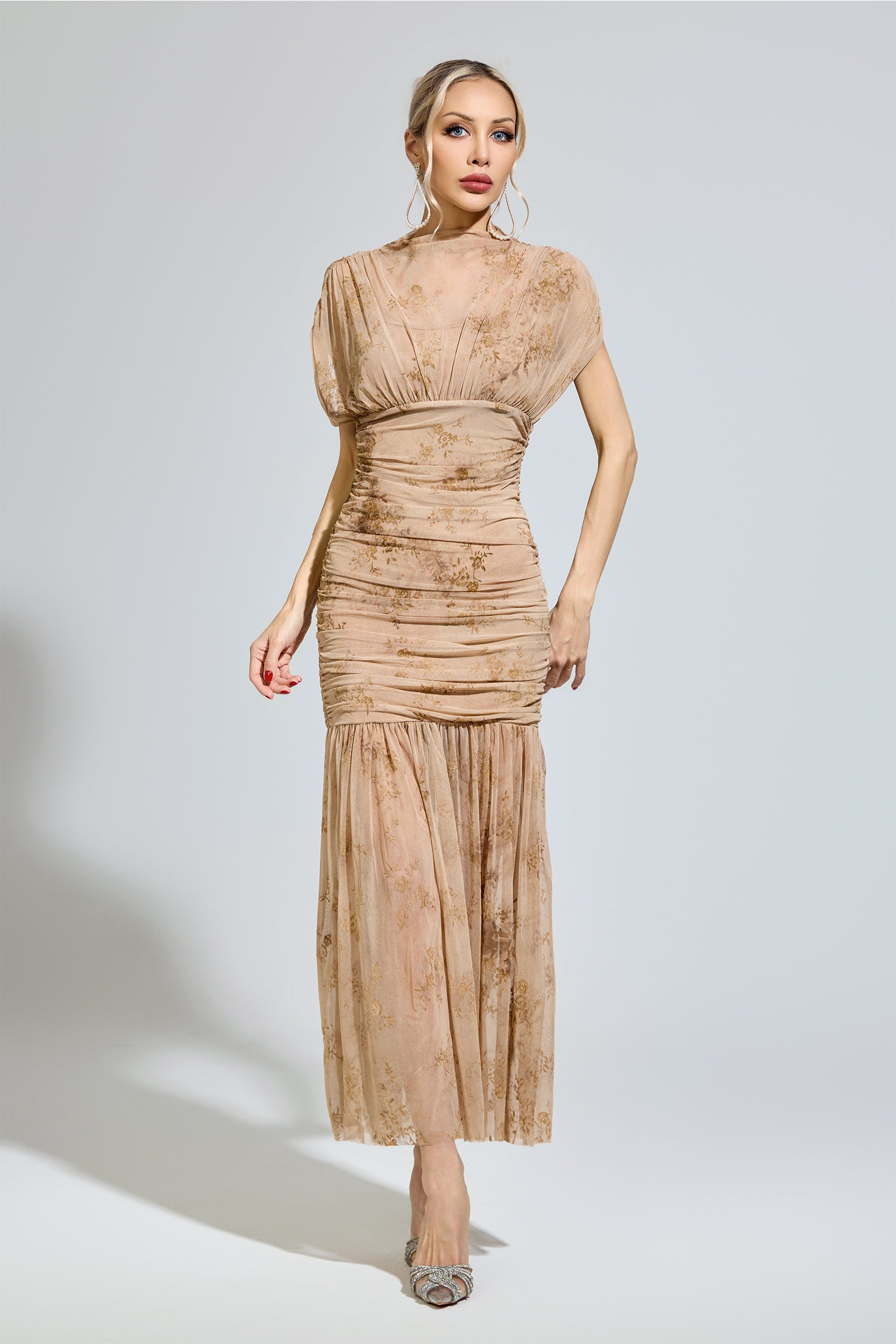 Ilyndor Apricot Bodycon Maxi Dress