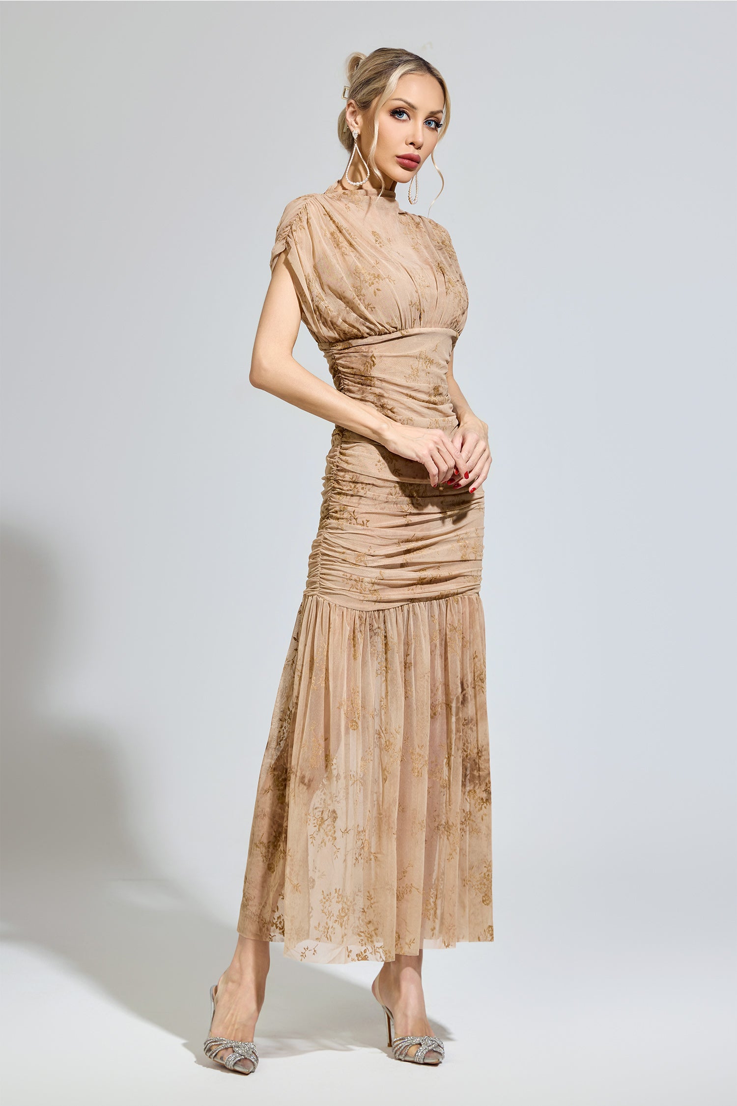 Ilyndor Apricot Bodycon Maxi Dress