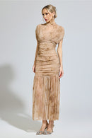 Ilyndor Apricot Bodycon Maxi Dress