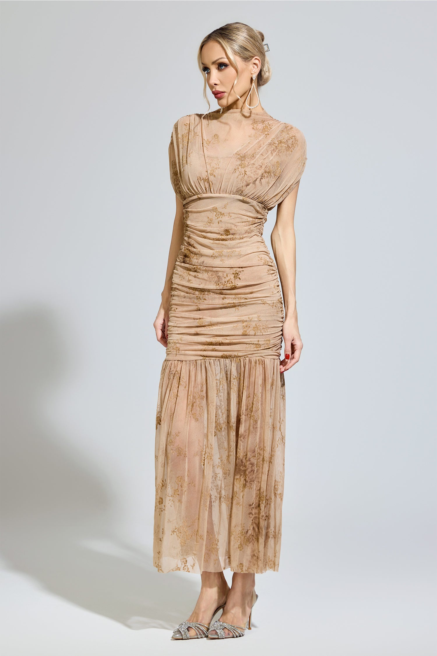 Ilyndor Apricot Bodycon Maxi Dress