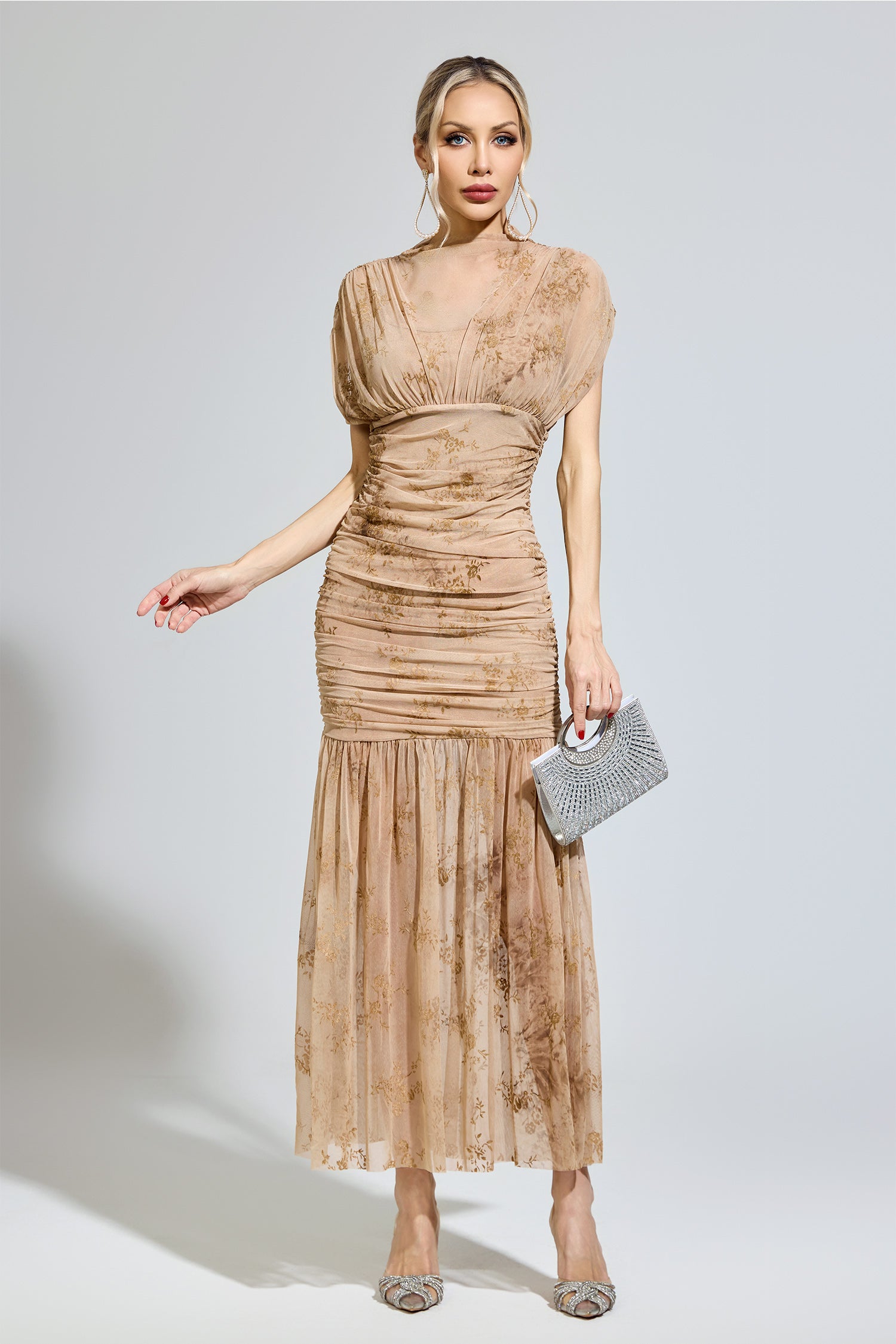 Ilyndor Apricot Bodycon Maxi Dress