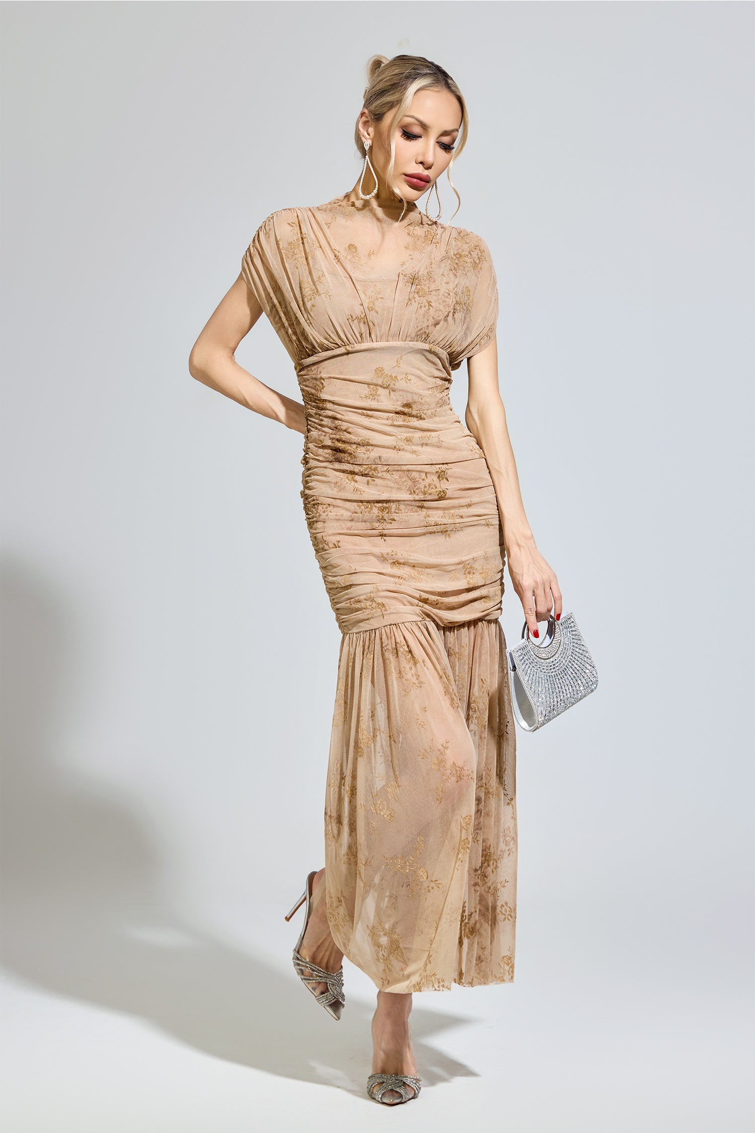 Ilyndor Apricot Bodycon Maxi Dress