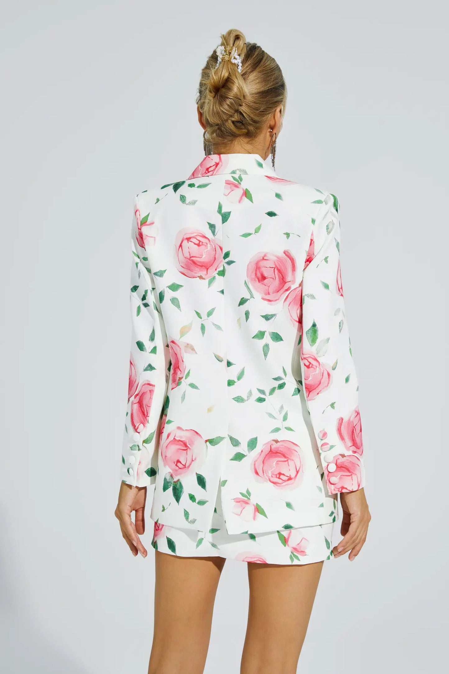 Mirri White Rose Printed Blazer Set