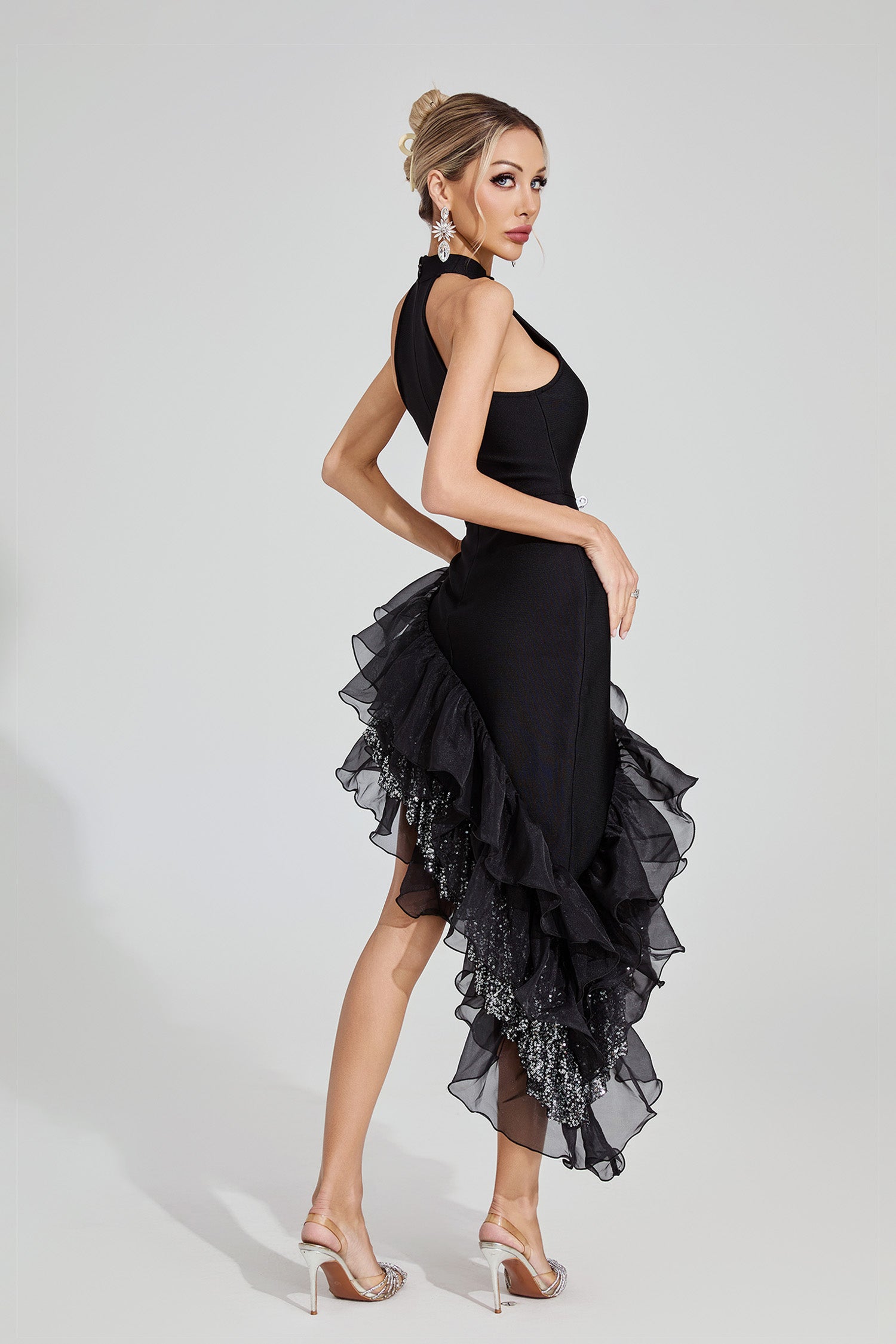 Vethara Ruffle Maxi Dress In Black