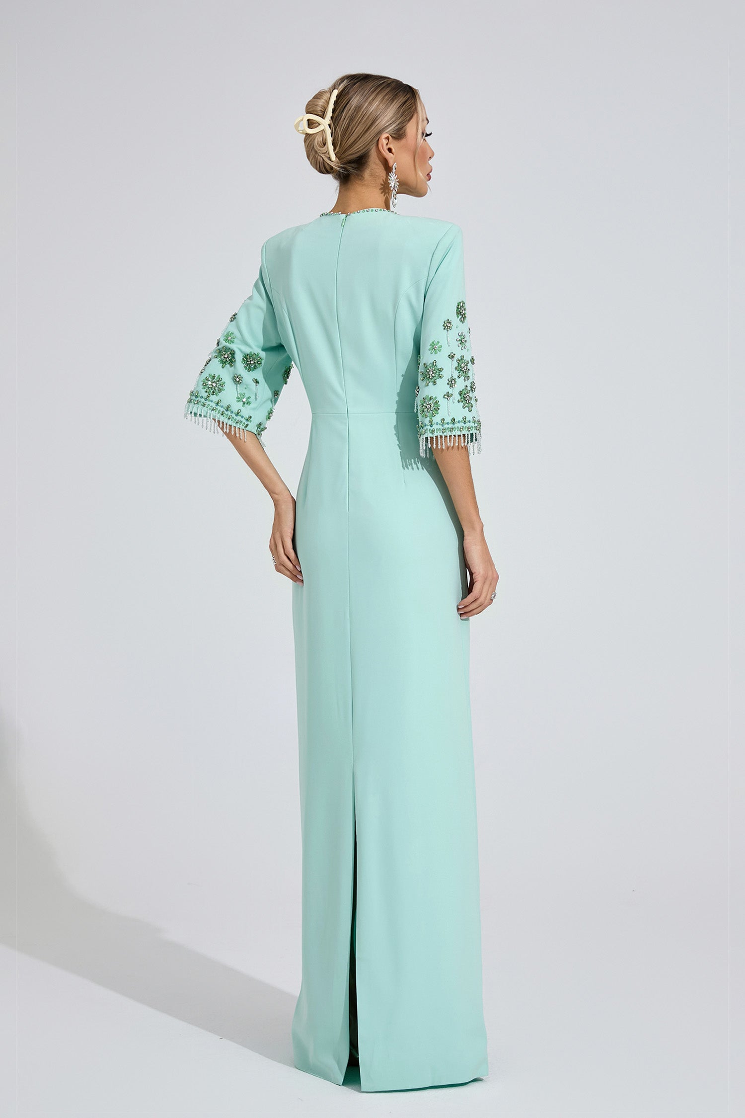 Pyrelith Mint Green Beaded Maxi Dress