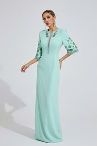 Pyrelith Mint Green Beaded Maxi Dress